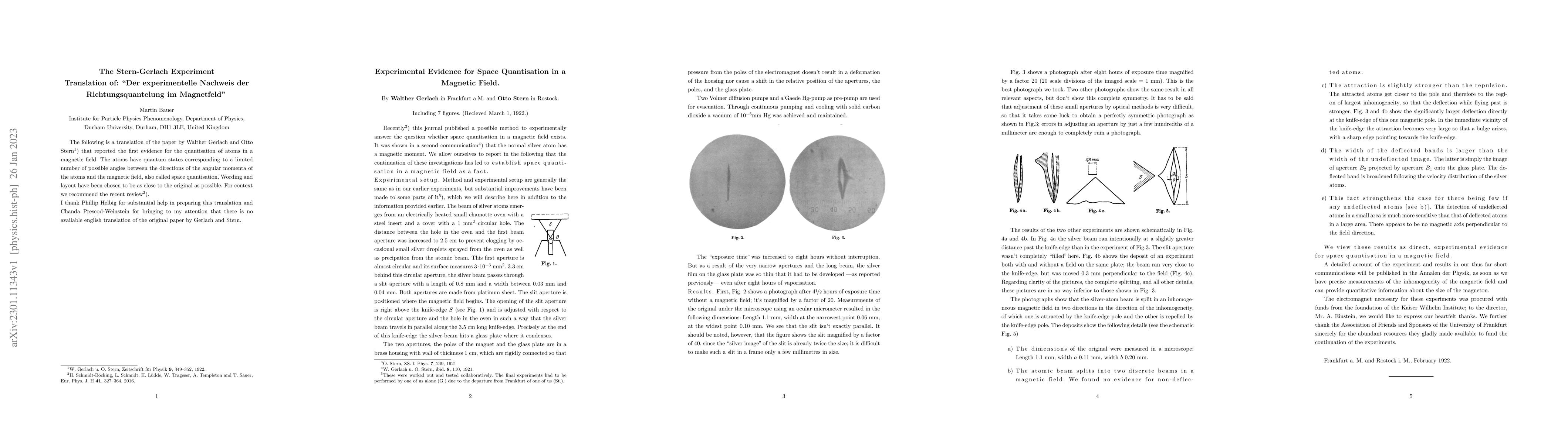 Thumbnail for The Stern-Gerlach Experiment, Translation of: "Der experimentelle
  Nachweis der Richtungsquantelung im Magnetfeld"