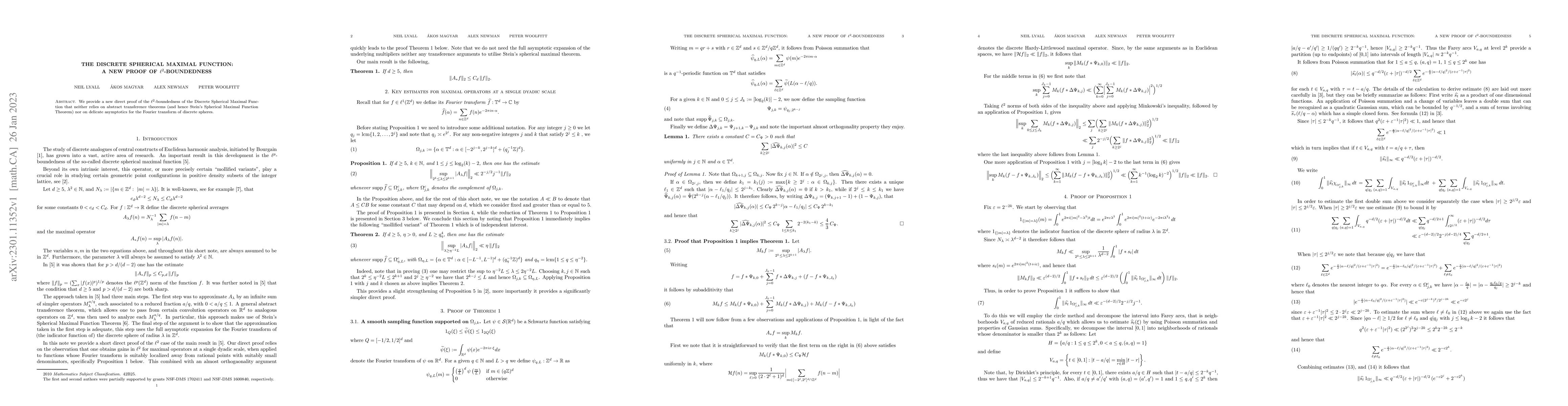 Thumbnail for The Discrete Spherical Maximal Function: A new proof of
  $\ell^2$-boundedness
