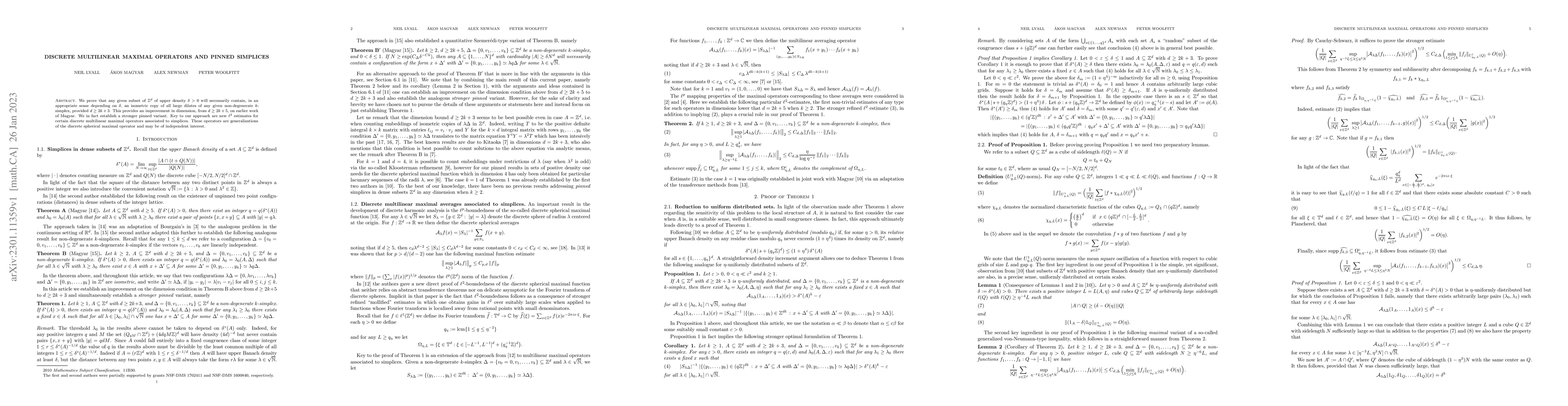 Thumbnail for Discrete multilinear maximal operators and pinned simplices