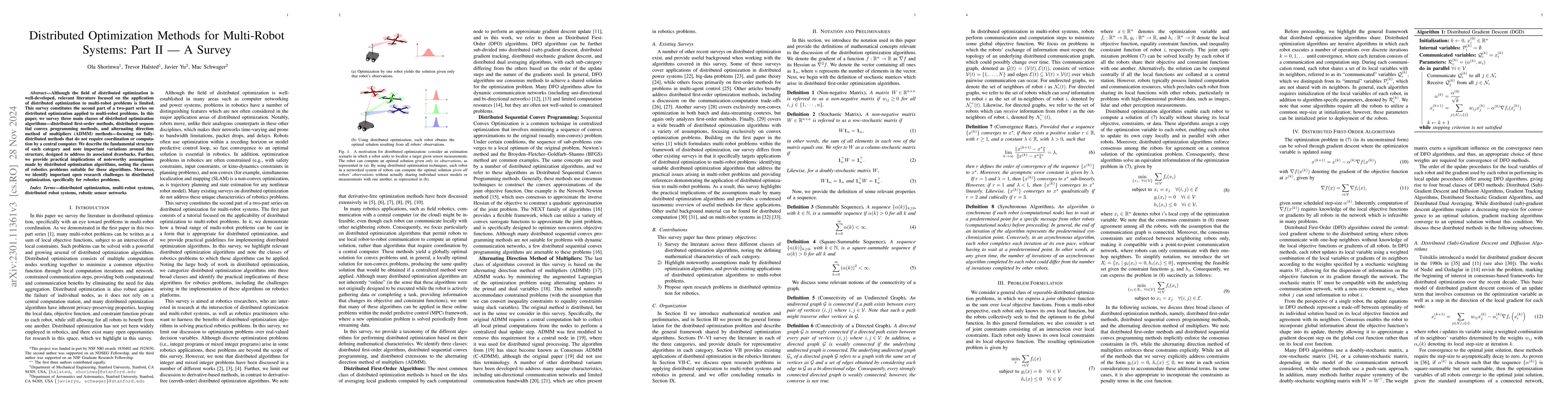 Thumbnail for Distributed Optimization Methods for Multi-Robot Systems: Part II -- A
  Survey