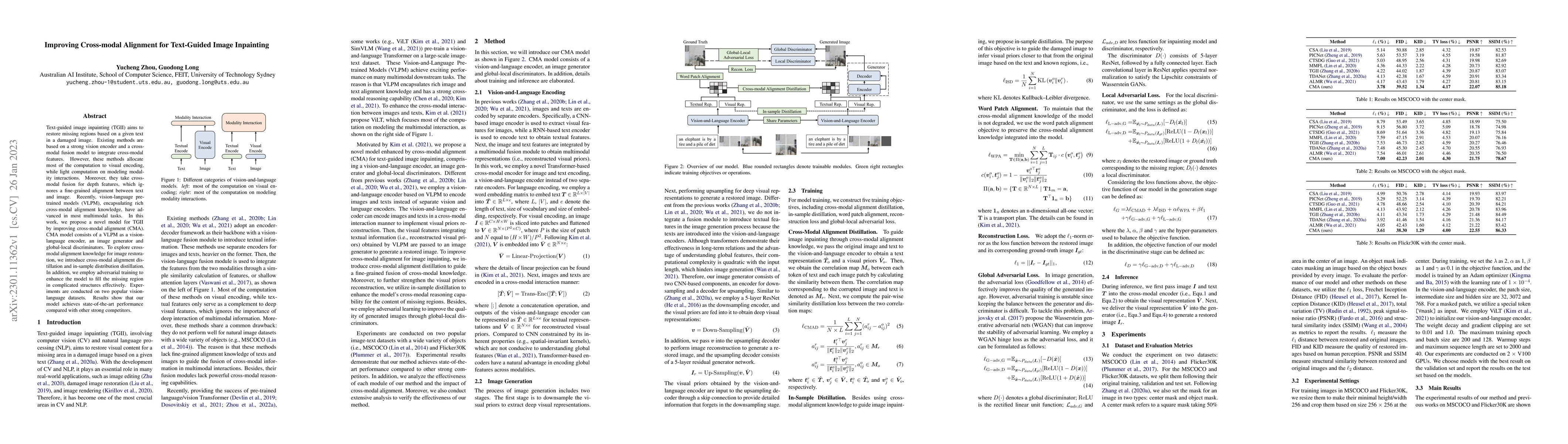 Thumbnail for Improving Cross-modal Alignment for Text-Guided Image Inpainting