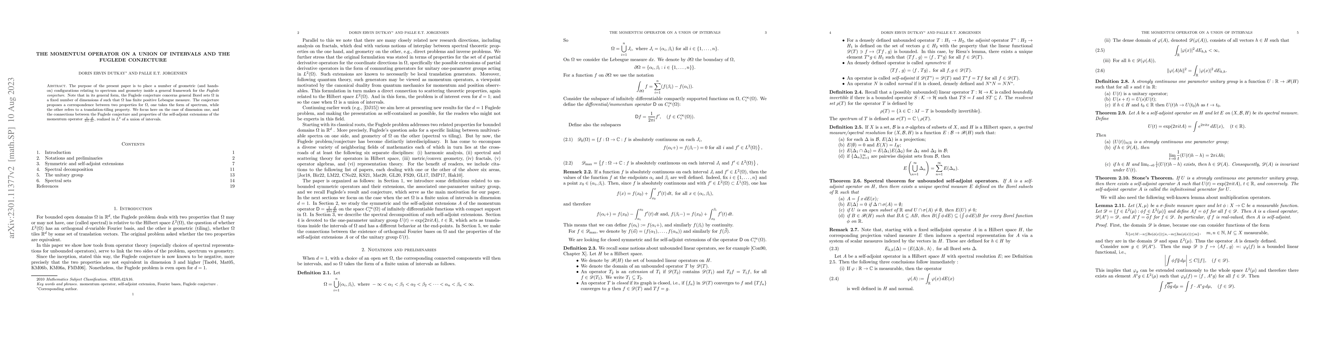 Thumbnail for The momentum operator on a union of intervals and the Fuglede conjecture