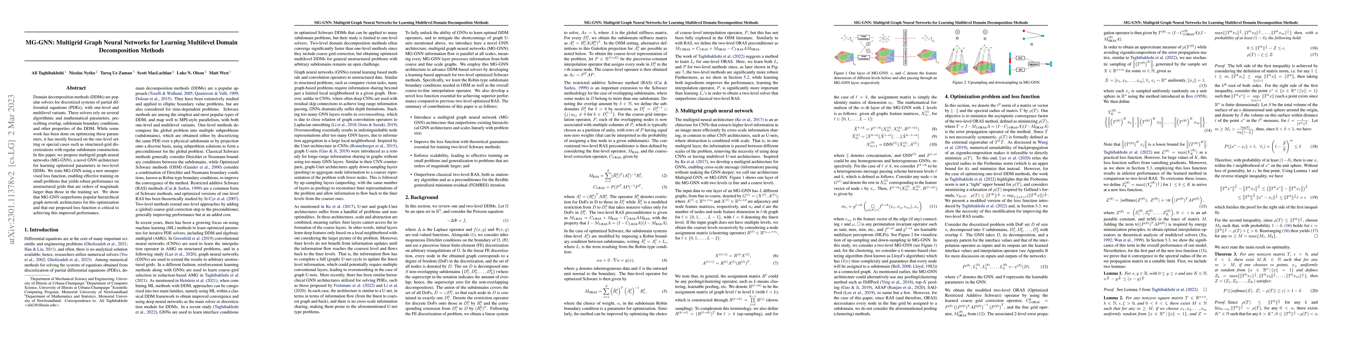 Thumbnail for MG-GNN: Multigrid Graph Neural Networks for Learning Multilevel Domain
  Decomposition Methods