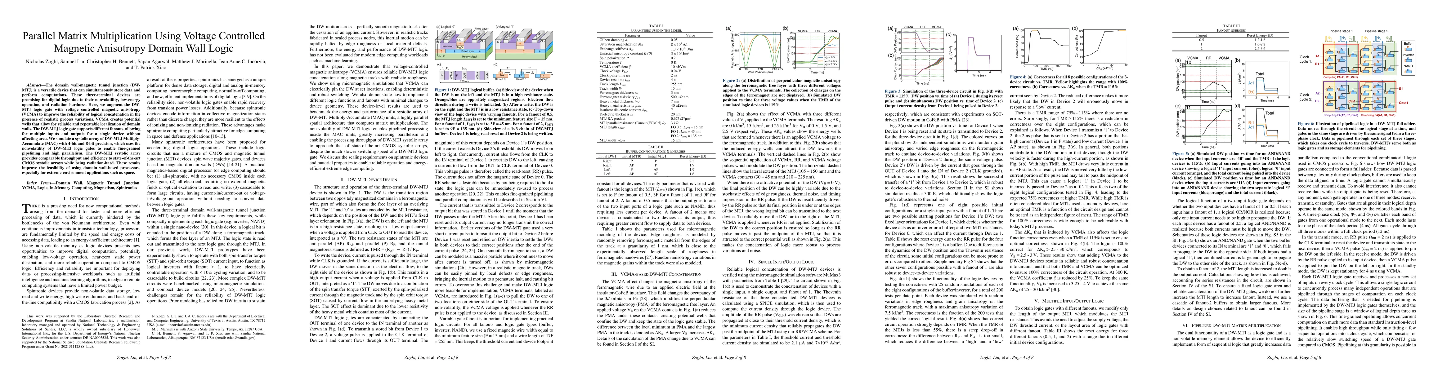 Thumbnail for Parallel Matrix Multiplication Using Voltage Controlled Magnetic
  Anisotropy Domain Wall Logic