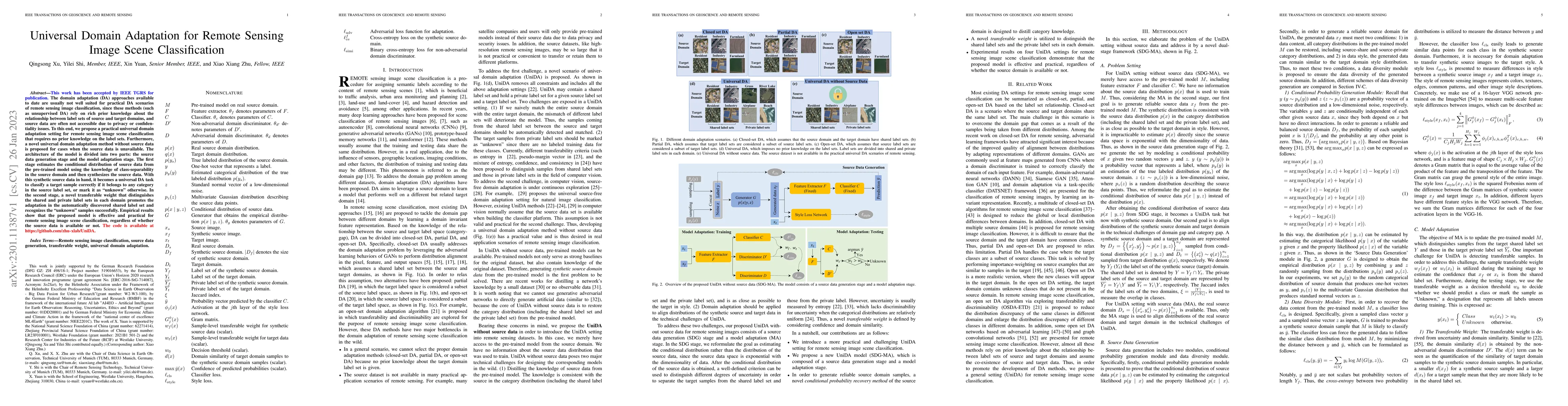 Thumbnail for Universal Domain Adaptation for Remote Sensing Image Scene
  Classification