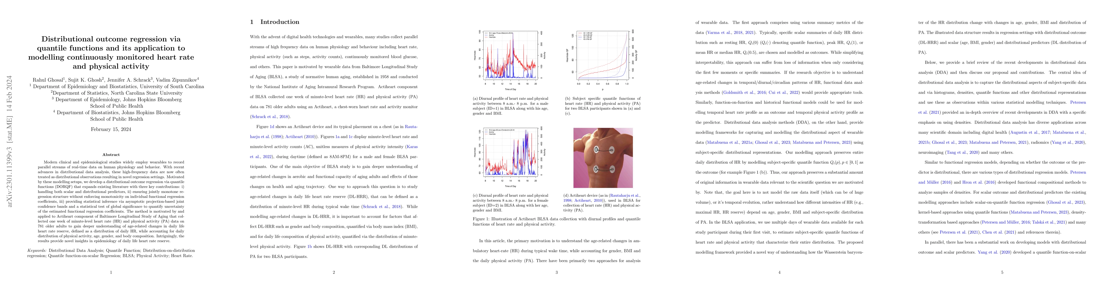 Thumbnail for Distributional outcome regression via quantile functions and its
  application to modelling continuously monitored heart rate and physical
  activity