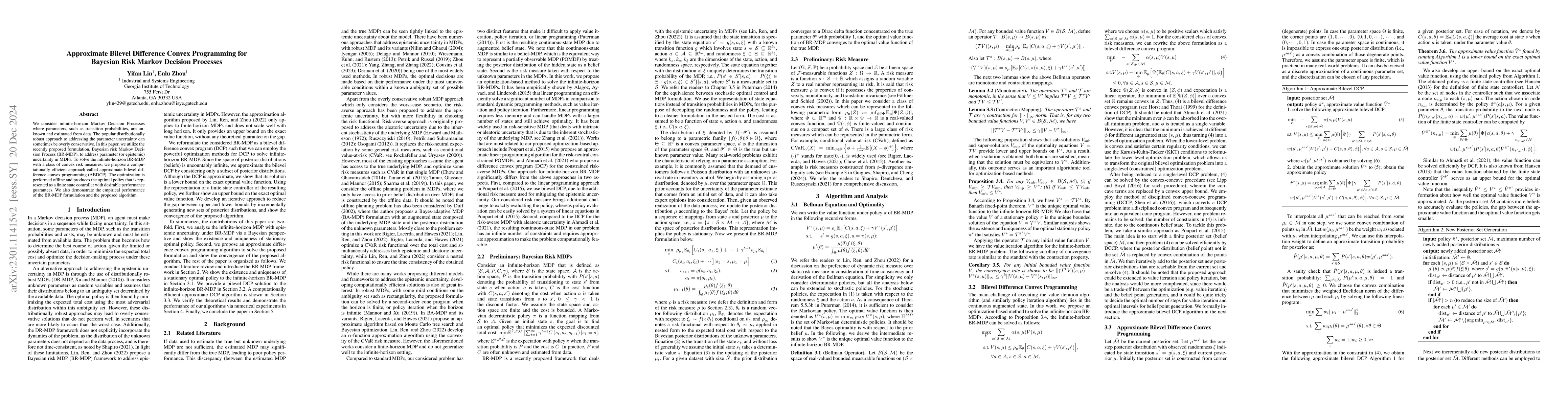 Thumbnail for Approximate Bilevel Difference Convex Programming for Bayesian Risk
  Markov Decision Processes
