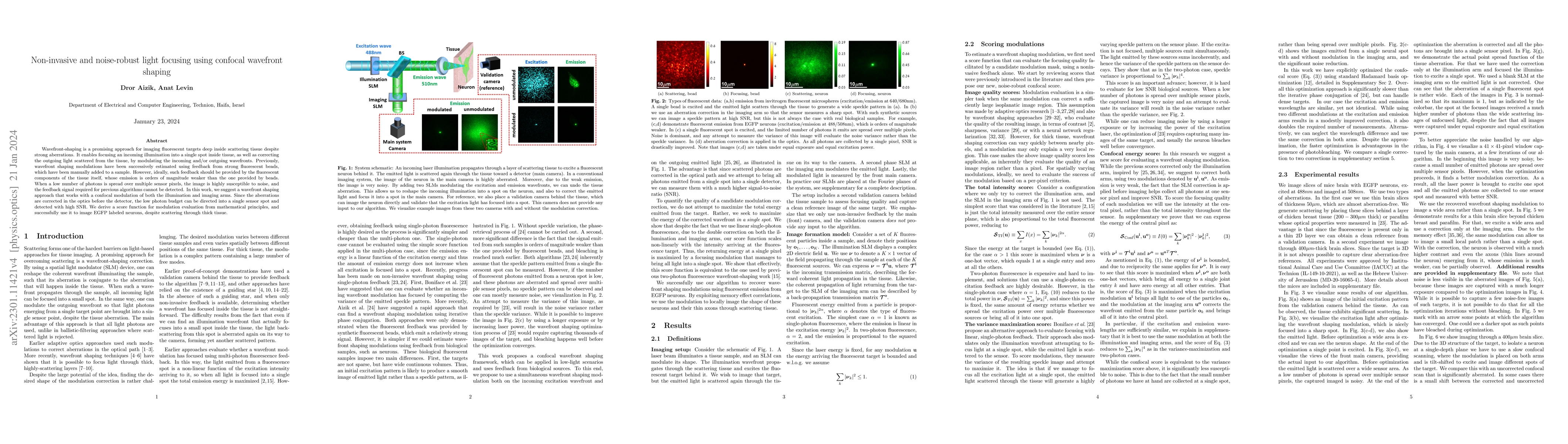 Thumbnail for Non-invasive and noise-robust light focusing using confocal wavefront
  shaping
