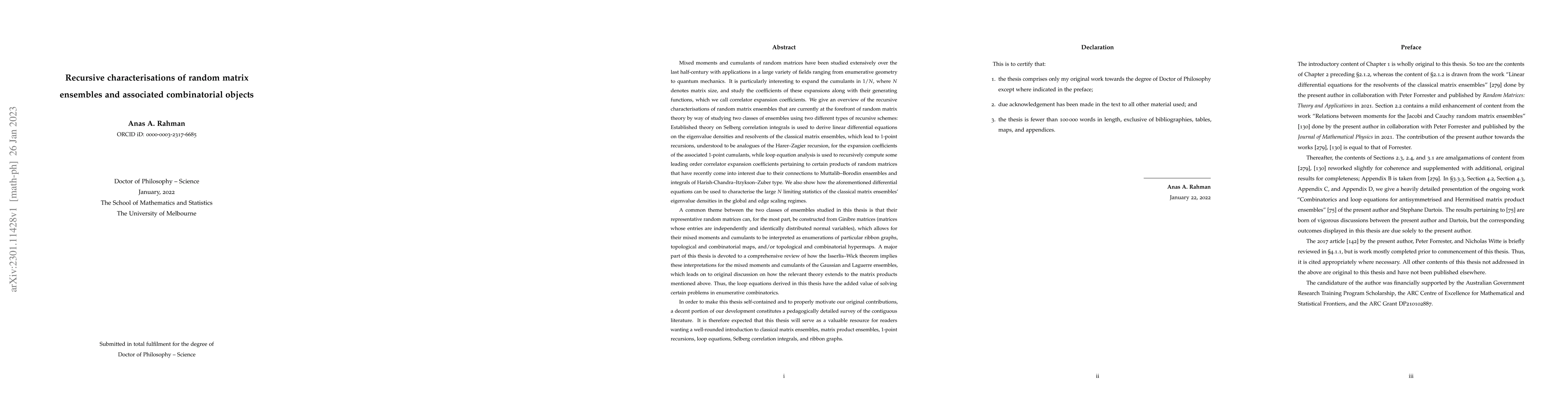 Thumbnail for Recursive characterisations of random matrix ensembles and associated
  combinatorial objects