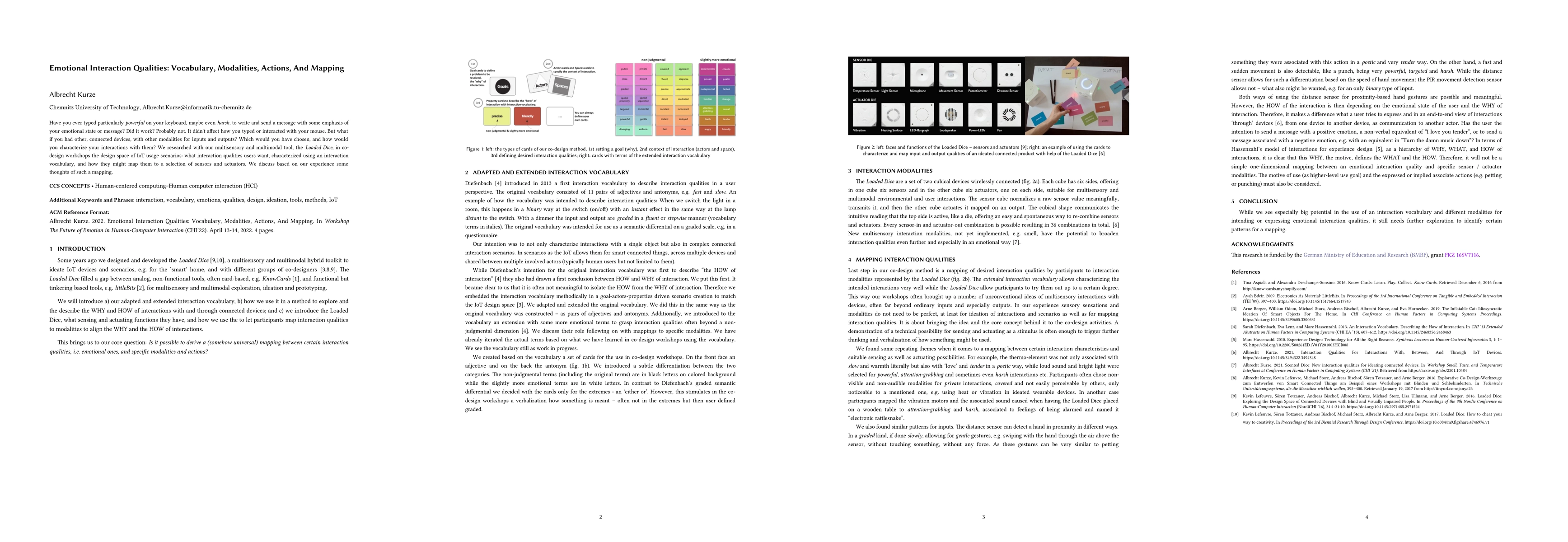 Thumbnail for Emotional Interaction Qualities: Vocabulary, Modalities, Actions, And
  Mapping
