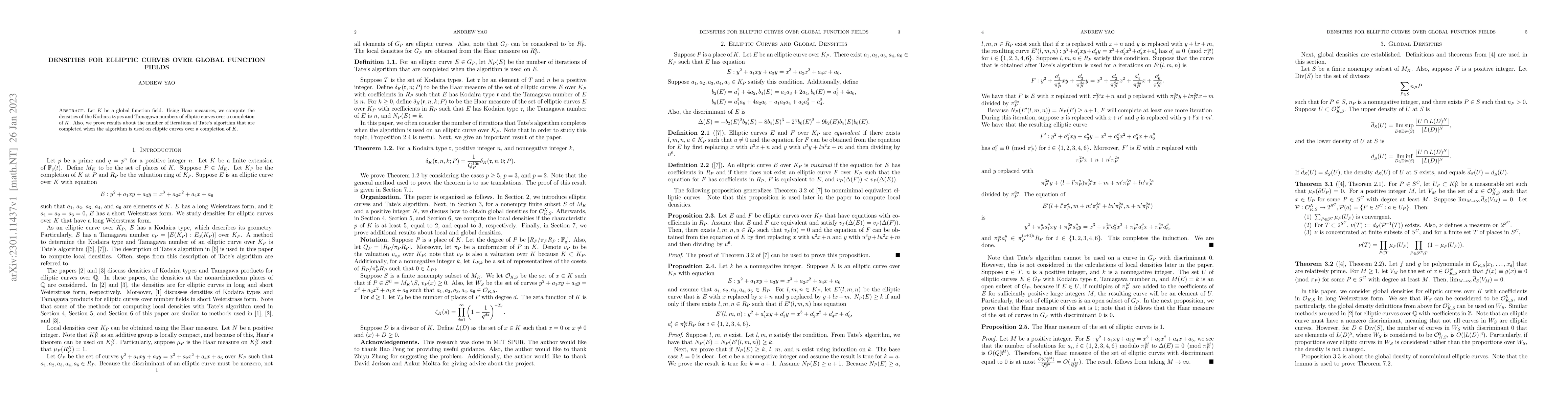 Thumbnail for Densities for Elliptic Curves over Global Function Fields