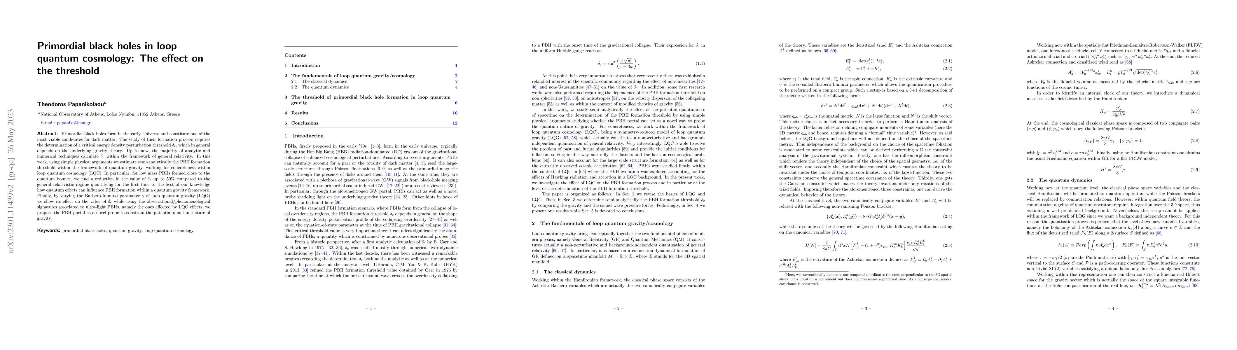 Thumbnail for Primordial black holes in loop quantum cosmology: The effect on the
  threshold