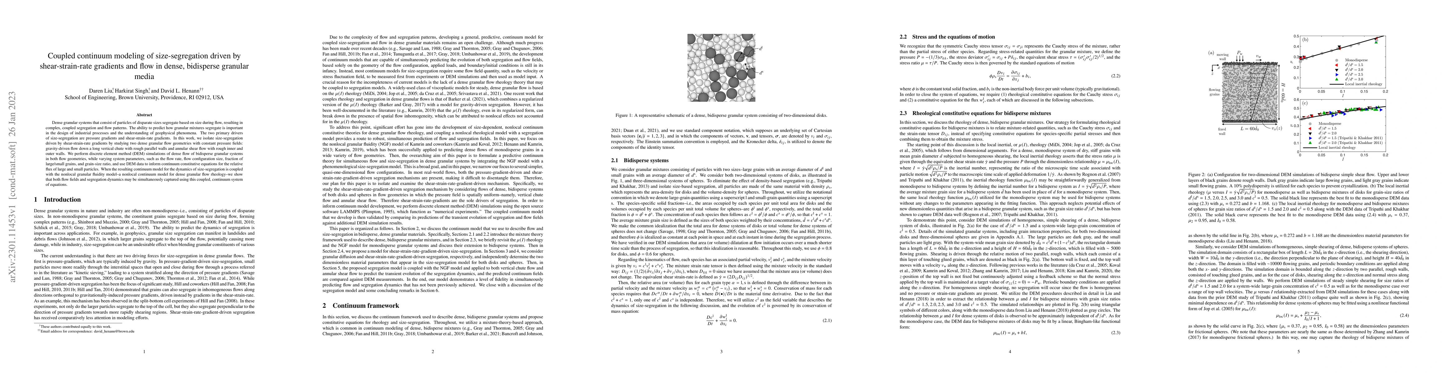 Thumbnail for Coupled continuum modeling of size-segregation driven by
  shear-strain-rate gradients and flow in dense, bidisperse granular media