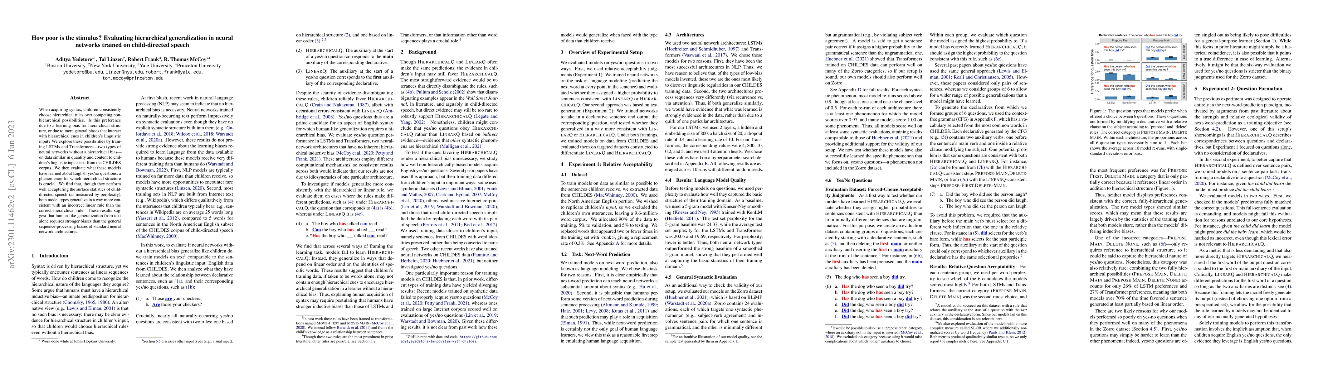 Thumbnail for How poor is the stimulus? Evaluating hierarchical generalization in
  neural networks trained on child-directed speech