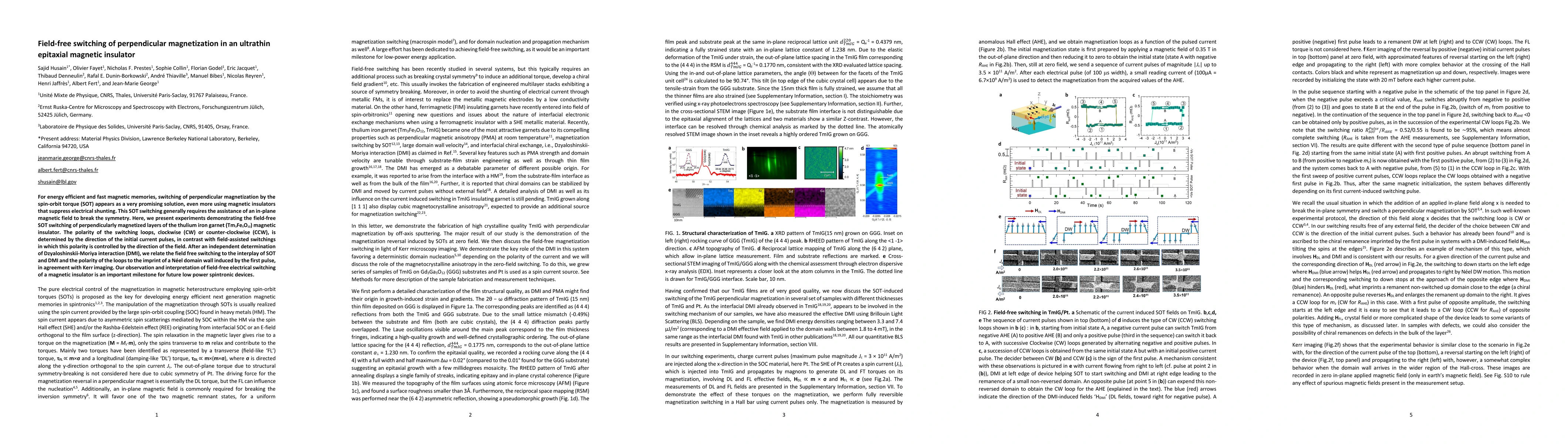 Thumbnail for Field-free switching of perpendicular magnetization in an ultrathin
  epitaxial magnetic insulator