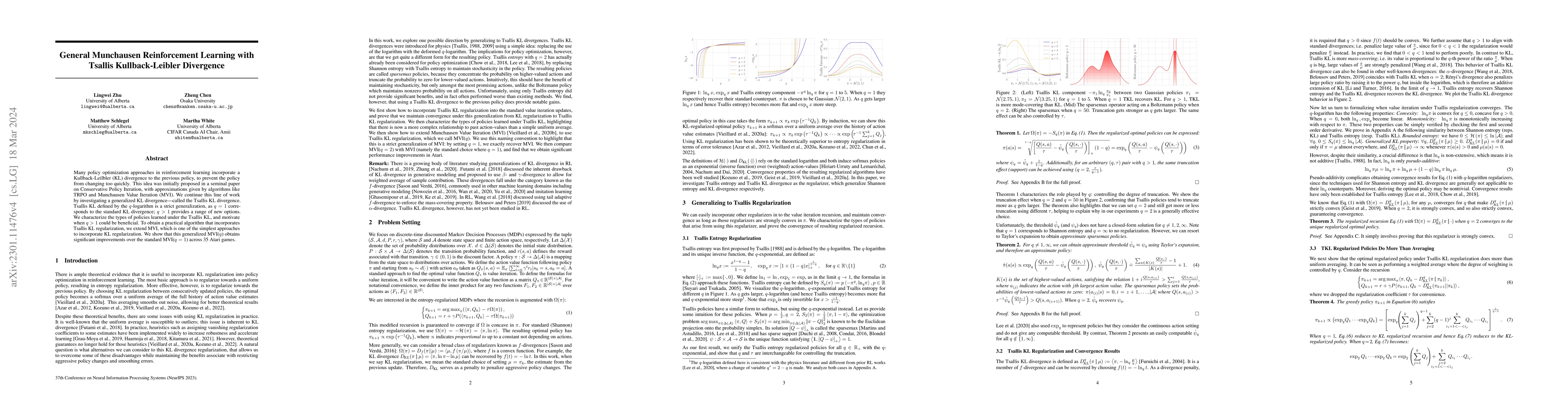 Thumbnail for Generalized Munchausen Reinforcement Learning using Tsallis KL
  Divergence