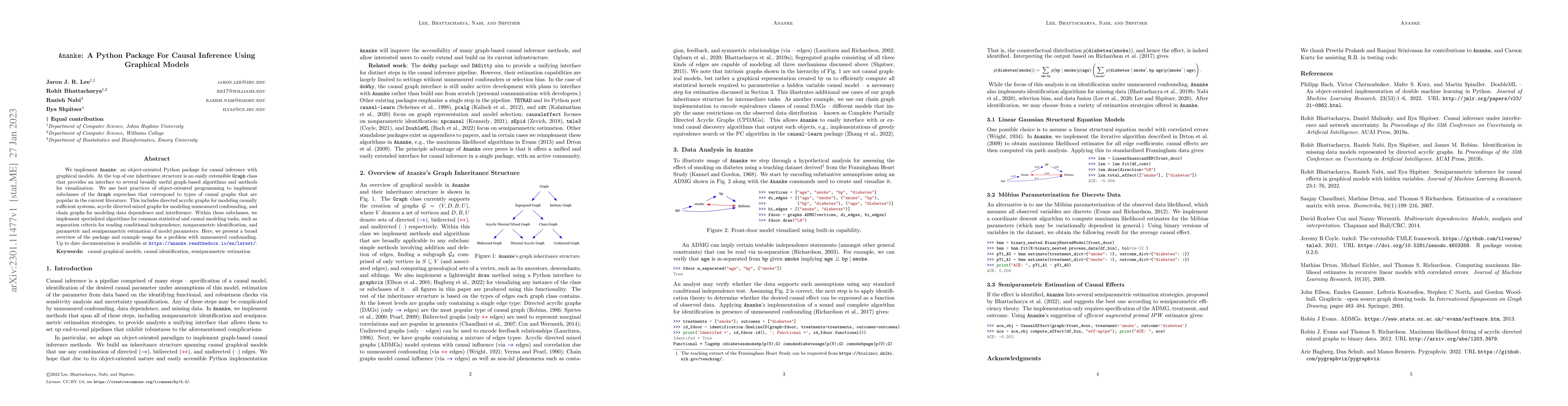 Thumbnail for Ananke: A Python Package For Causal Inference Using Graphical Models
