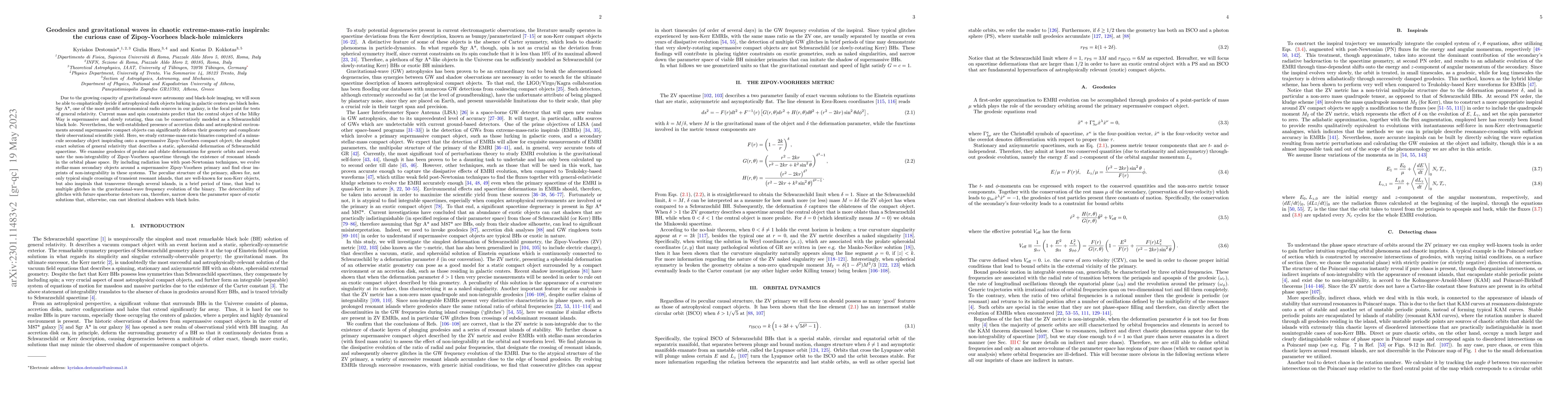 Thumbnail for Geodesics and gravitational waves in chaotic extreme-mass-ratio
  inspirals: the curious case of Zipoy-Voorhees black-hole mimickers