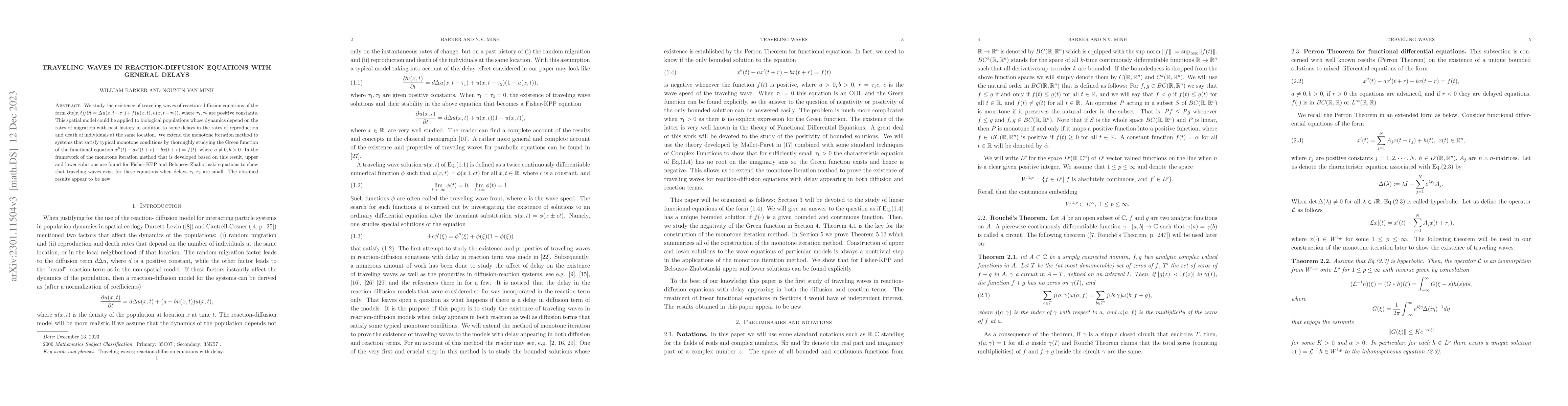 Thumbnail for Traveling waves in reaction-diffusion equations with delay in both
  diffusion and reaction terms
