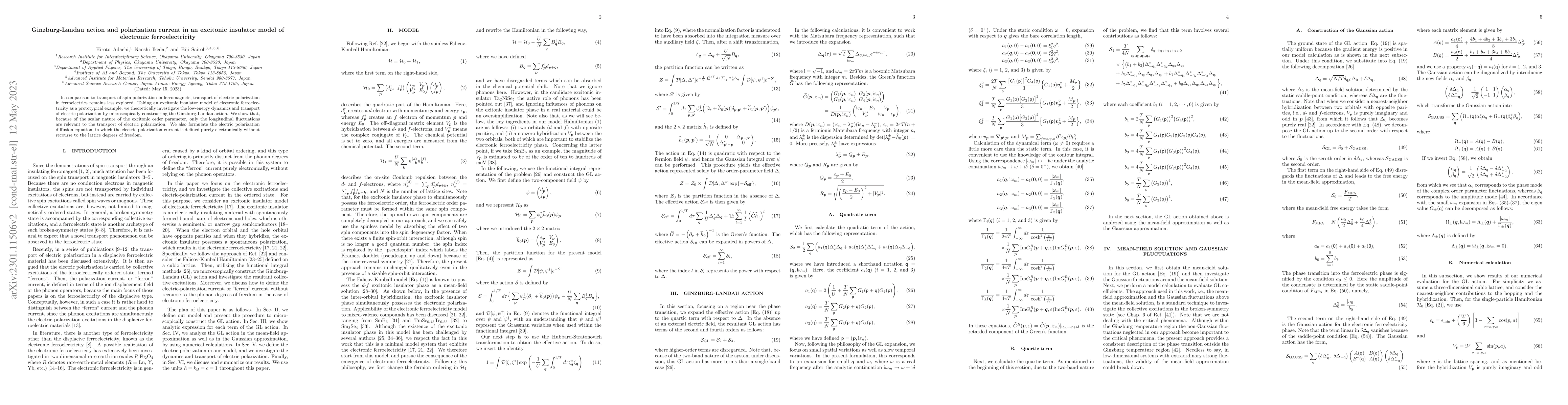 Thumbnail for Ginzburg-Landau action and polarization current in an excitonic
  insulator model of electronic ferroelectricity