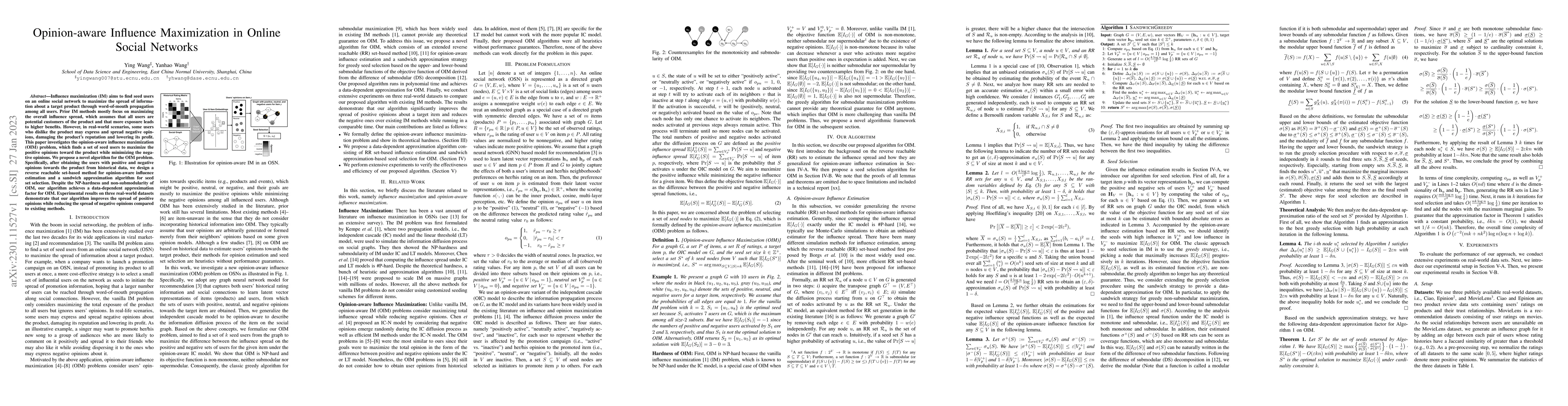 Thumbnail for Opinion-aware Influence Maximization in Online Social Networks