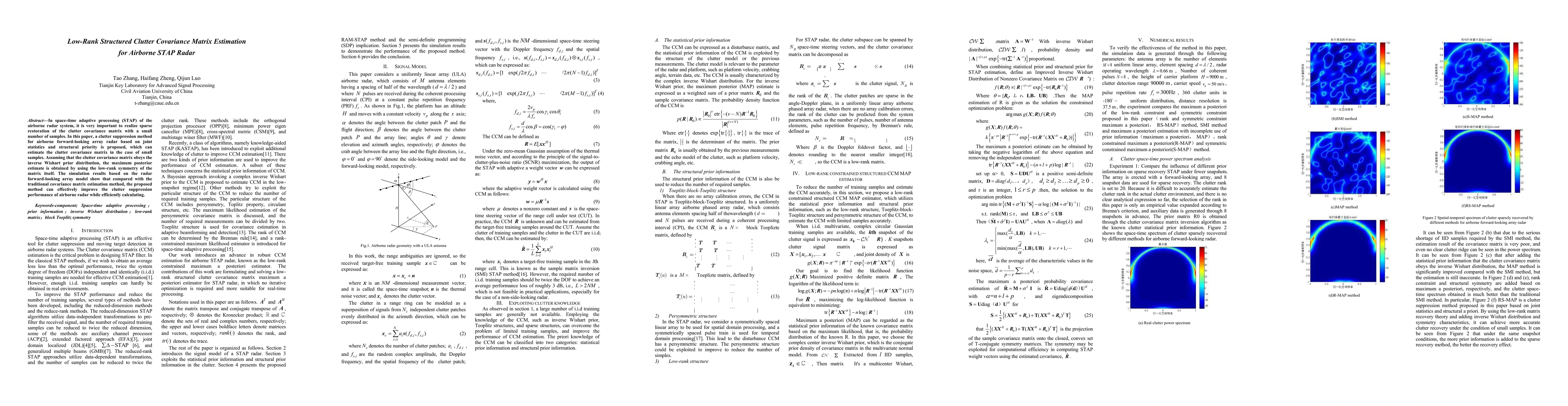 Thumbnail for Low-Rank Structured Clutter Covariance Matrix Estimation for Airborne
  STAP Radar