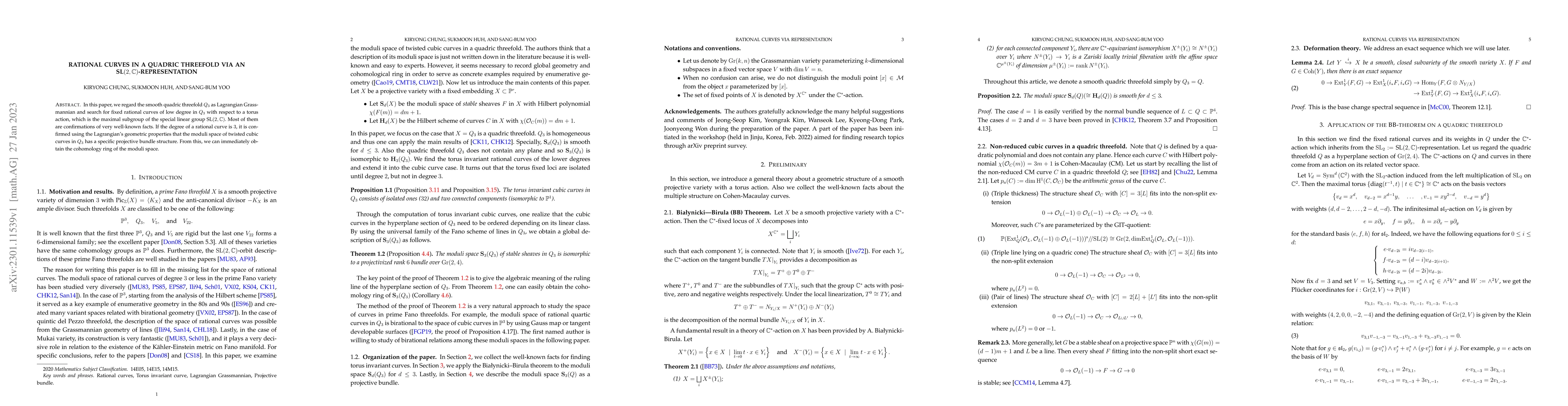 Thumbnail for Rational curves in a quadric threefold via an
  $\text{SL}(2,\mathbb{C})$-representation