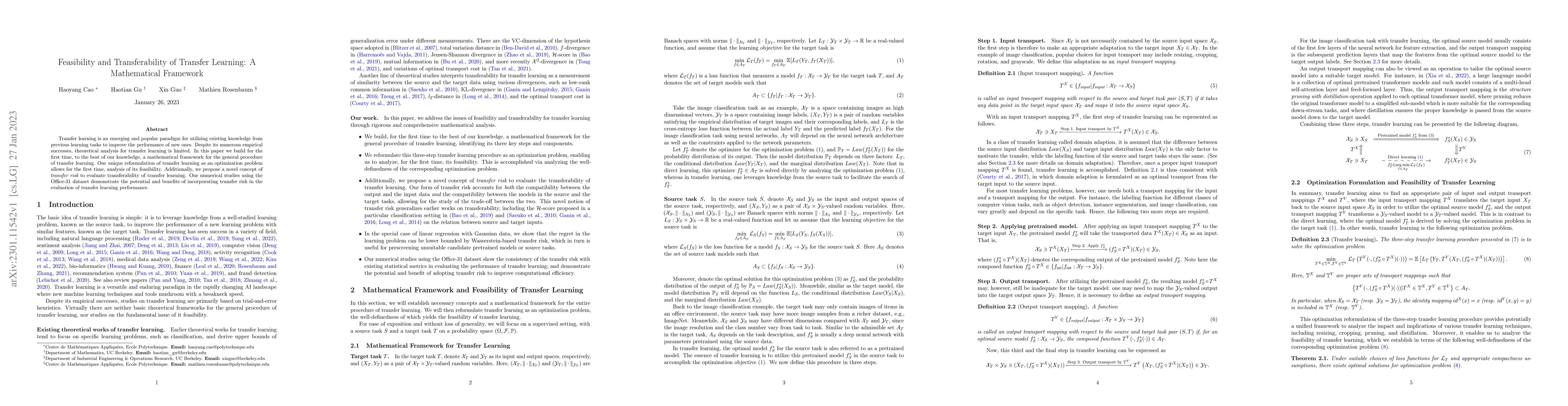 Thumbnail for Feasibility and Transferability of Transfer Learning: A Mathematical
  Framework
