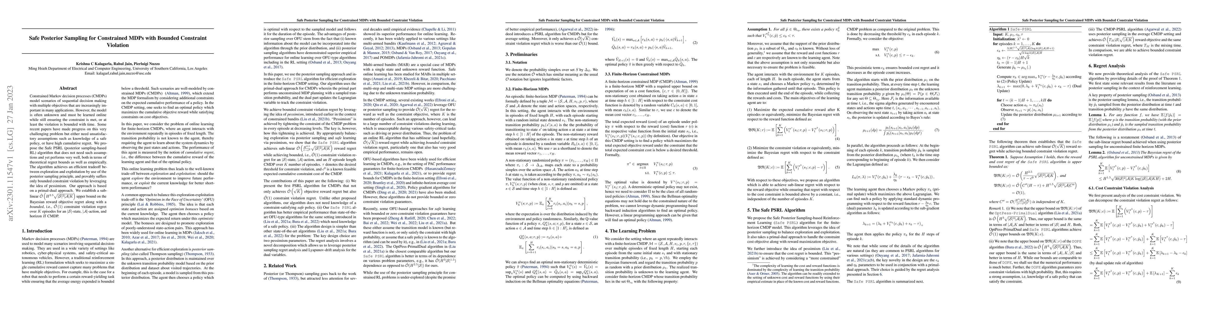 Thumbnail for Safe Posterior Sampling for Constrained MDPs with Bounded Constraint
  Violation