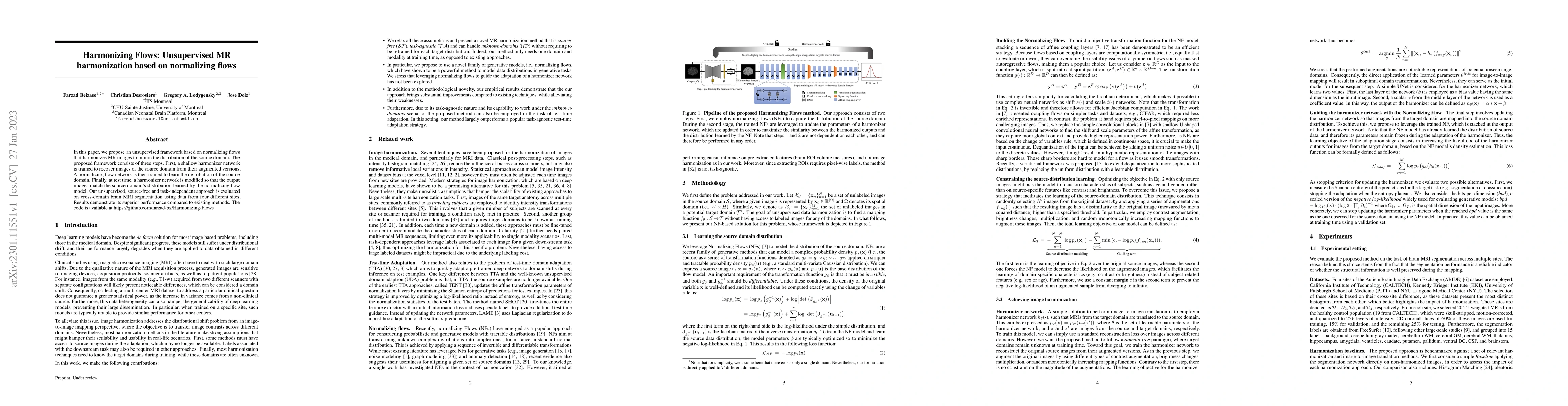 Thumbnail for Harmonizing Flows: Unsupervised MR harmonization based on normalizing
  flows