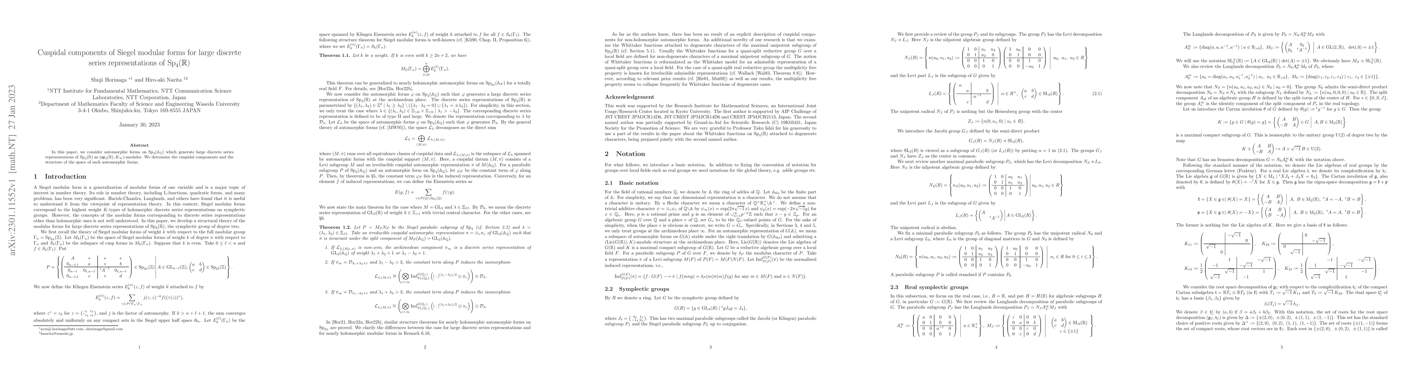 Thumbnail for Cuspidal components of Siegel modular forms for large discrete series
  representations of $\mathrm{Sp}_4(\mathbb{R})$
