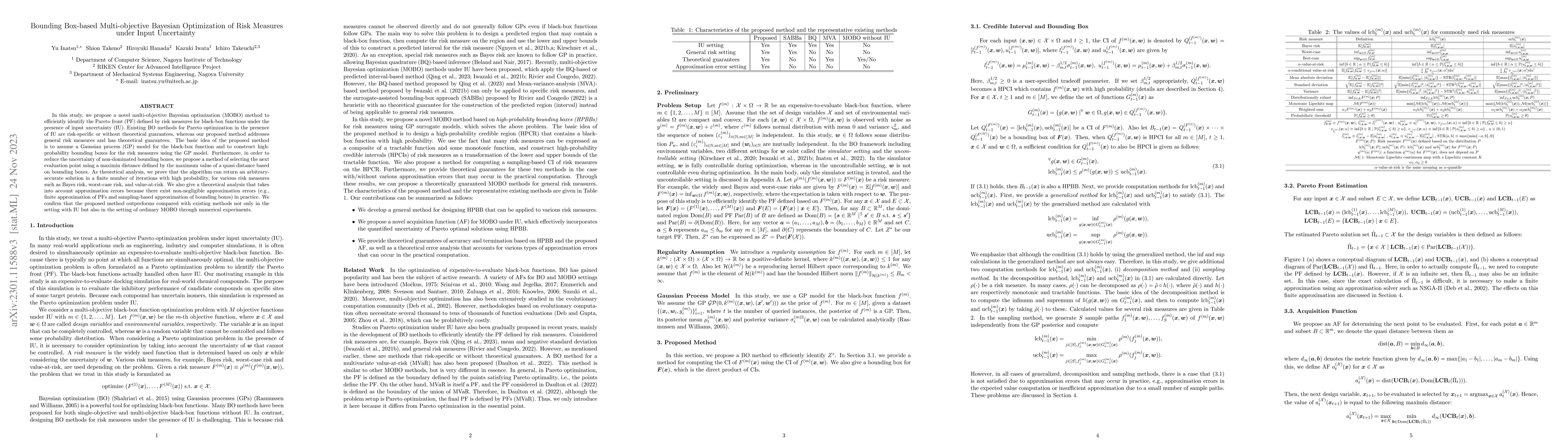 Thumbnail for Bounding Box-based Multi-objective Bayesian Optimization of Risk
  Measures under Input Uncertainty