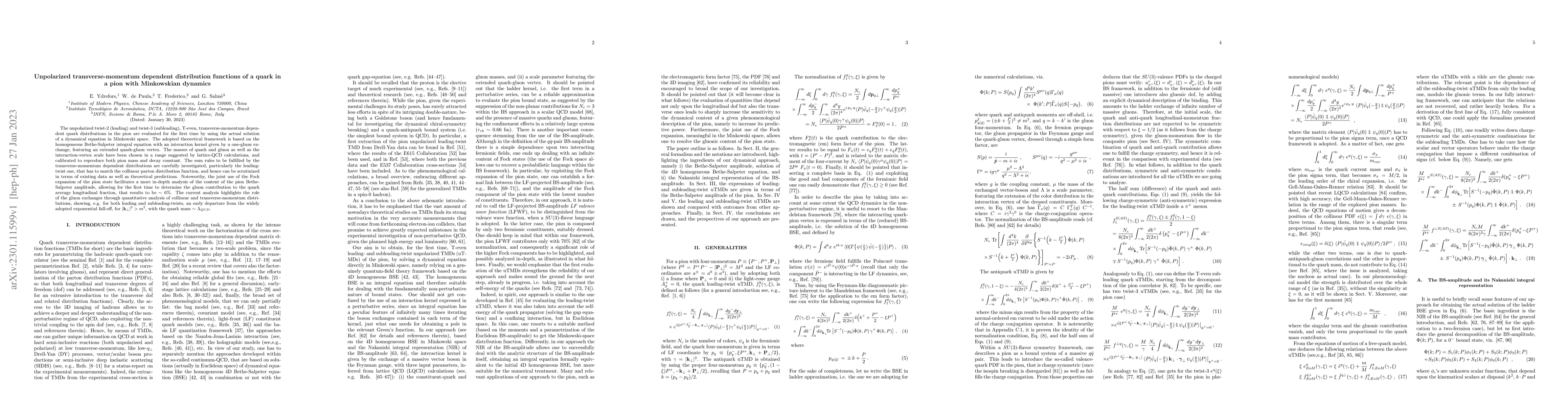 Thumbnail for Unpolarized transverse-momentum dependent distribution functions of a
  quark in a pion with Minkowskian dynamics