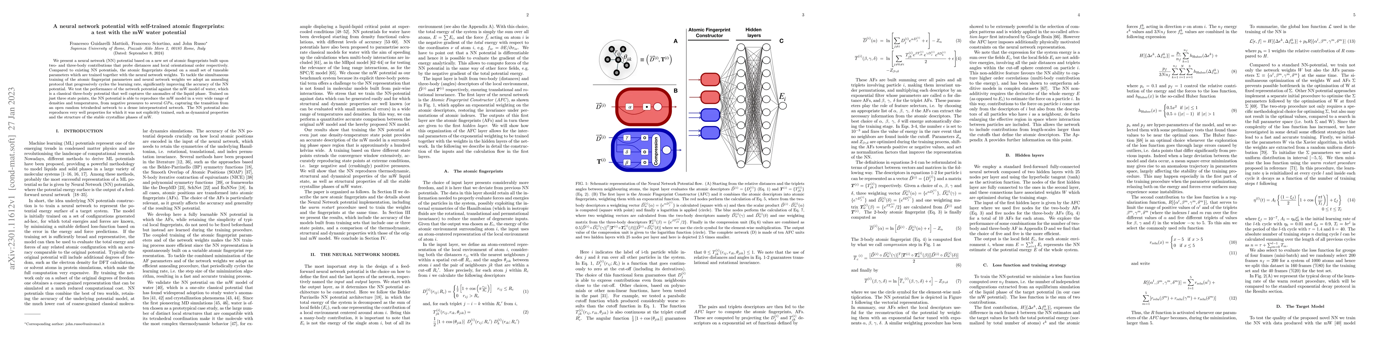Thumbnail for A neural network potential with self-trained atomic fingerprints: a test
  with the mW water potential