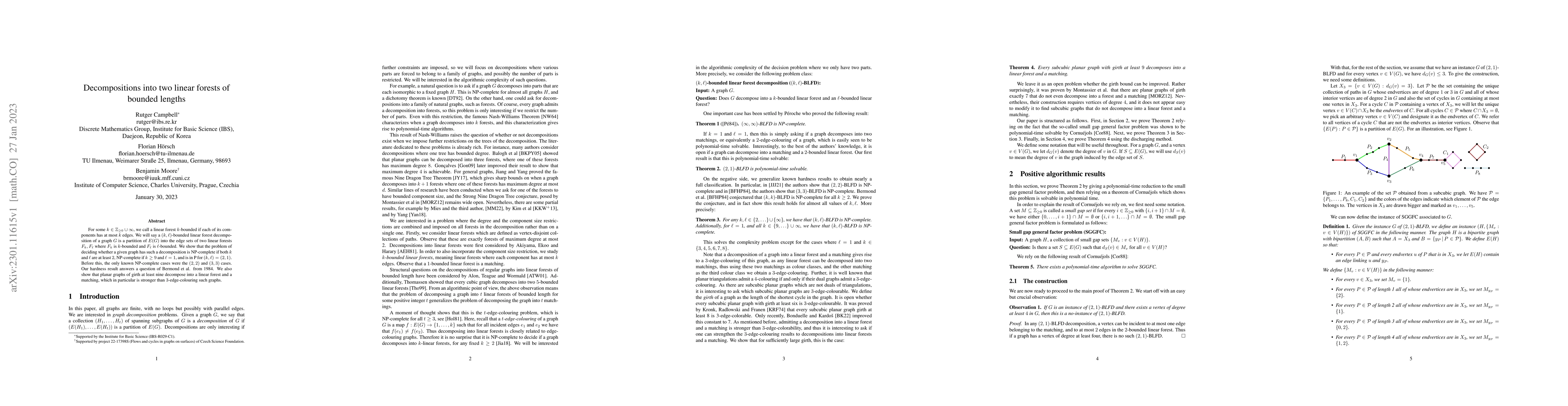 Thumbnail for Decompositions into two linear forests of bounded lengths