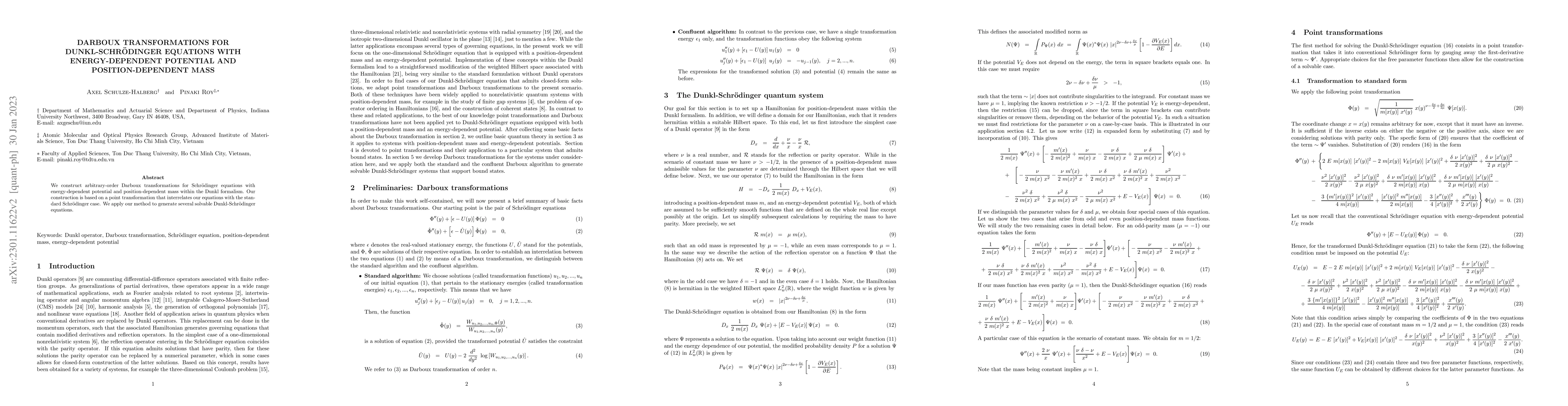 Thumbnail for Darboux transformations for Dunkl-Schroedinger equations with energy
  dependent potential and position dependent mass