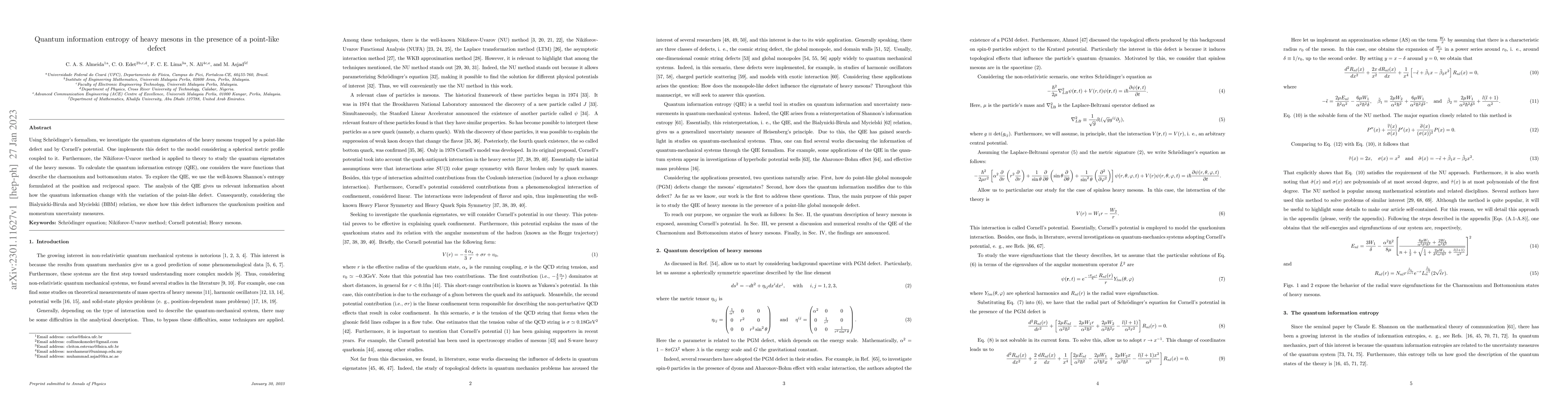 Thumbnail for Quantum information entropy of heavy mesons in the presence of a
  point-like defect