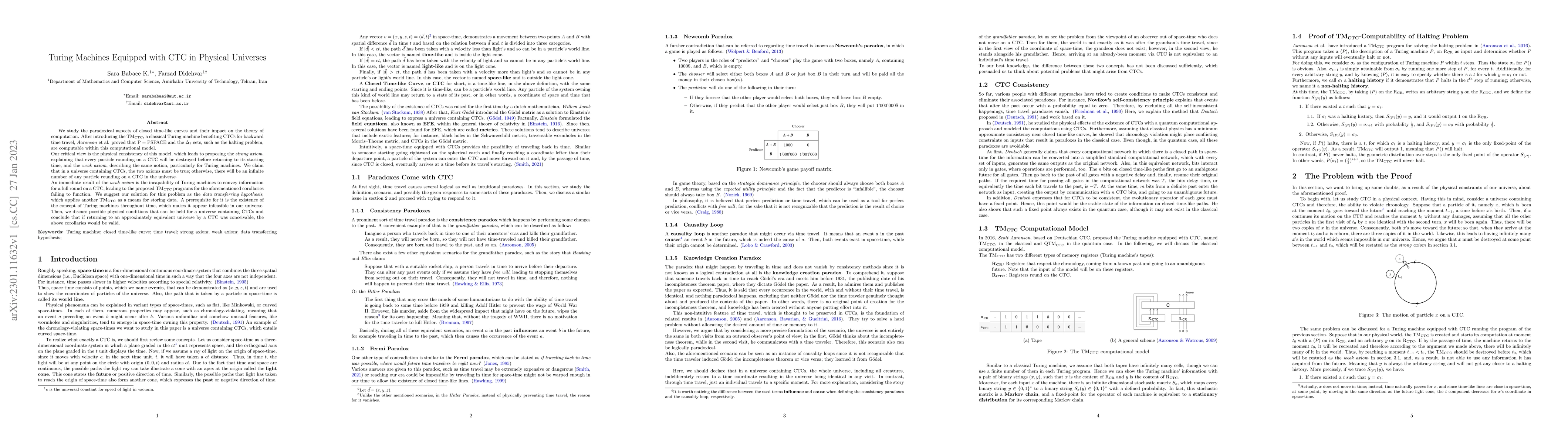 Thumbnail for Turing Machines Equipped with CTC in Physical Universes