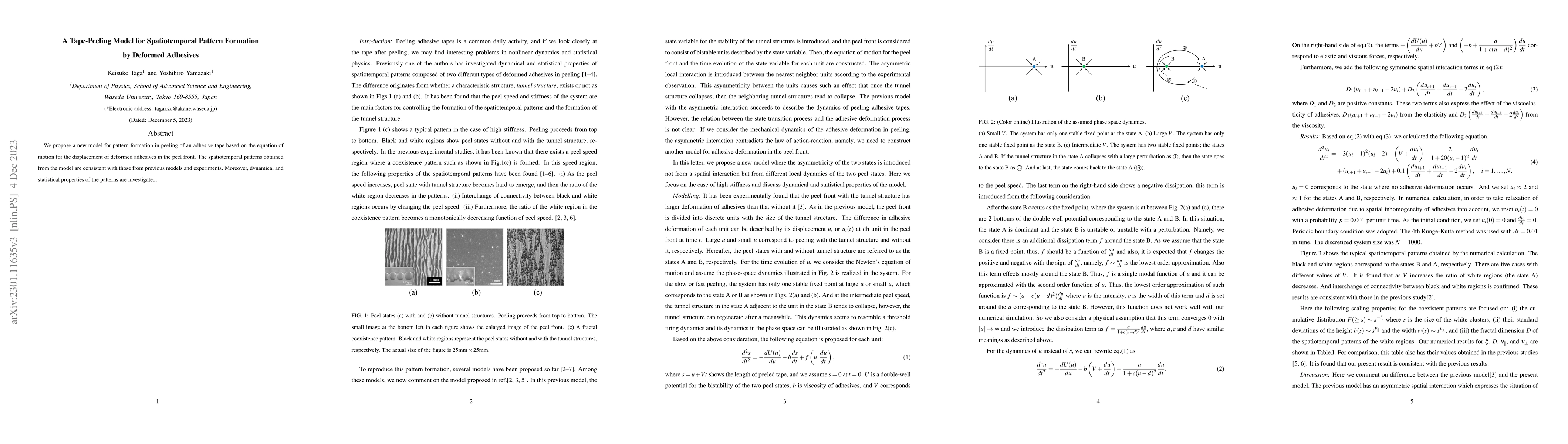 Thumbnail for A tape-peeling model for spatiotemporal pattern formation by deformed
  adhesives