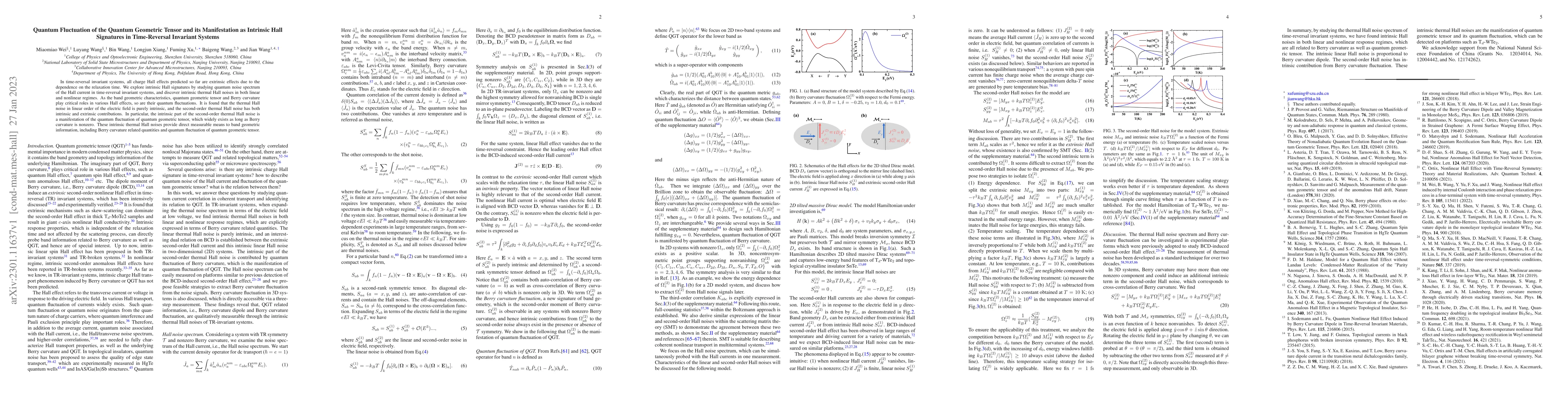 Thumbnail for Quantum Fluctuation of the Quantum Geometric Tensor and its
  Manifestation as Intrinsic Hall Signatures in Time-Reversal Invariant Systems