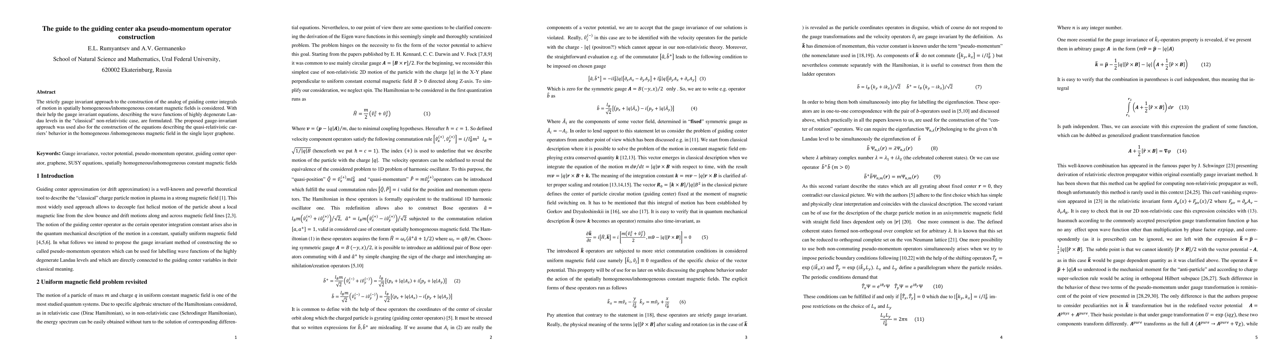 Thumbnail for The guide to the guiding center aka pseudo-momentum operator
  construction
