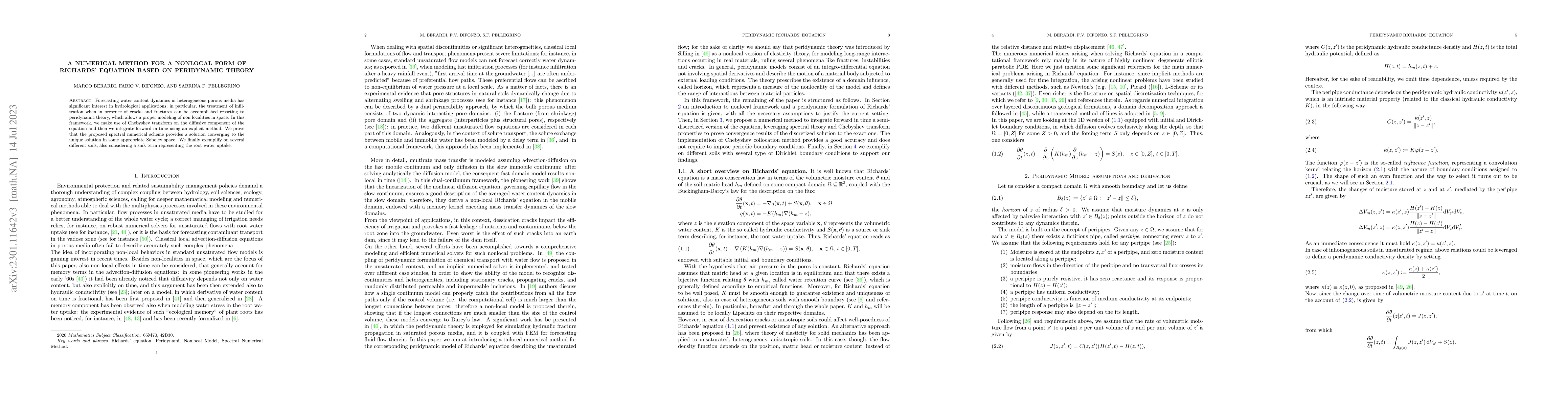 Thumbnail for A Numerical Method for a Nonlocal Form of Richards' Equation Based on
  Peridynamic Theory