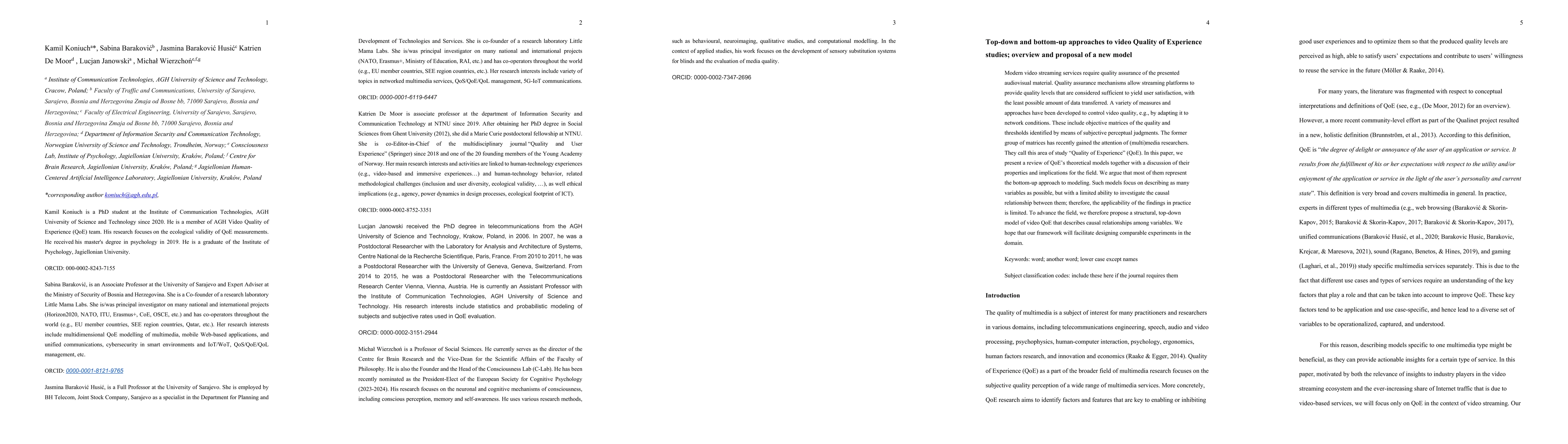 Thumbnail for Top-down and bottom-up approaches to video Quality of Experience
  studies; overview and proposal of a new model