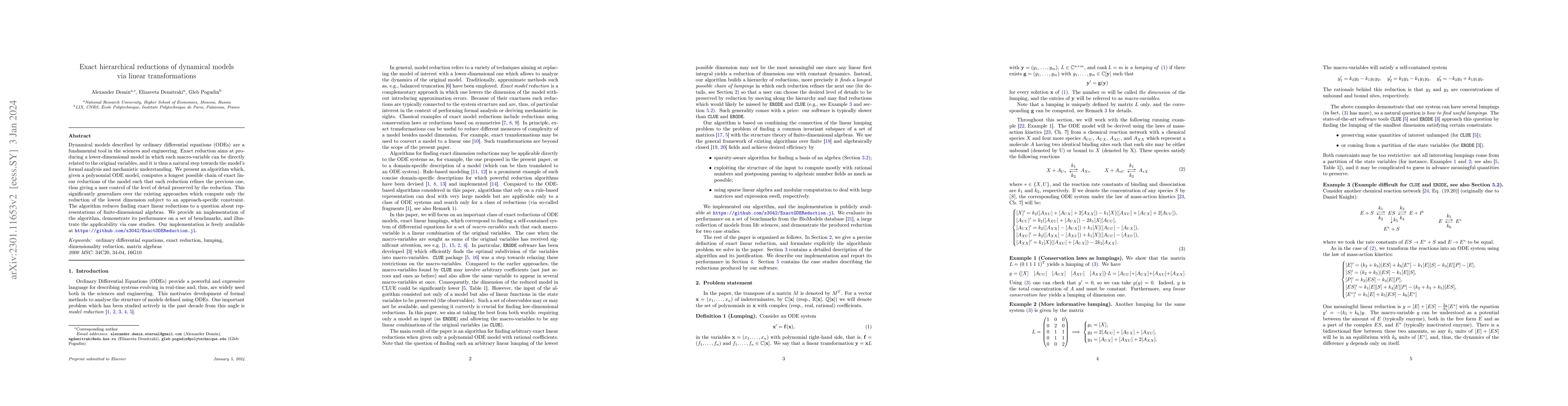 Thumbnail for Exact hierarchical reductions of dynamical models via linear
  transformations