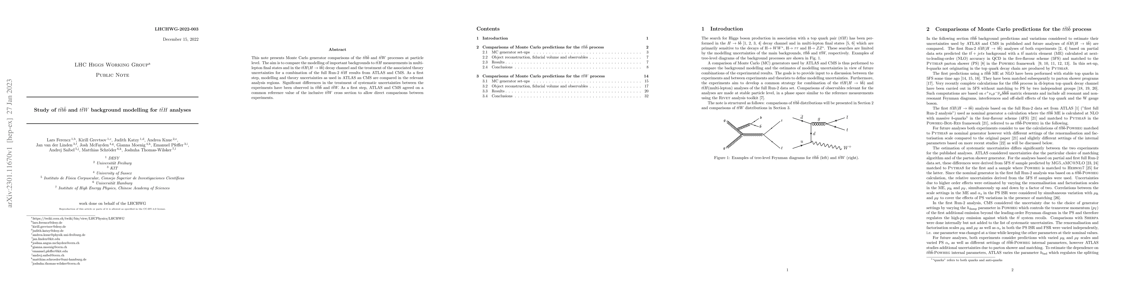 Thumbnail for Study of ttbb and ttW background modelling for ttH analyses