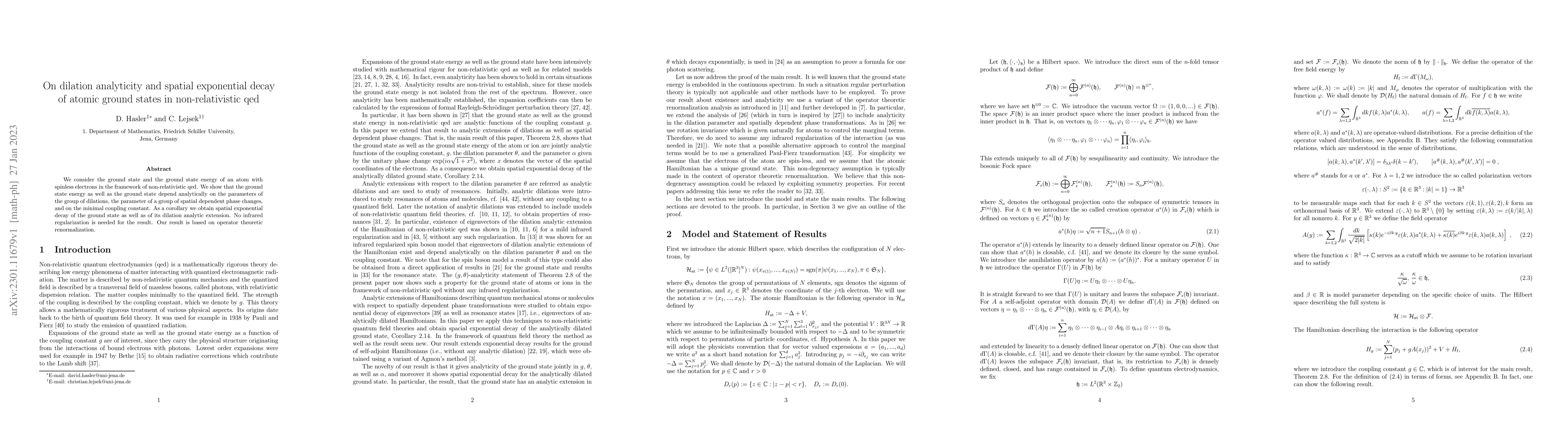 Thumbnail for On dilation analyticity and spatial exponential decay of atomic ground
  states in non-relativistic qed