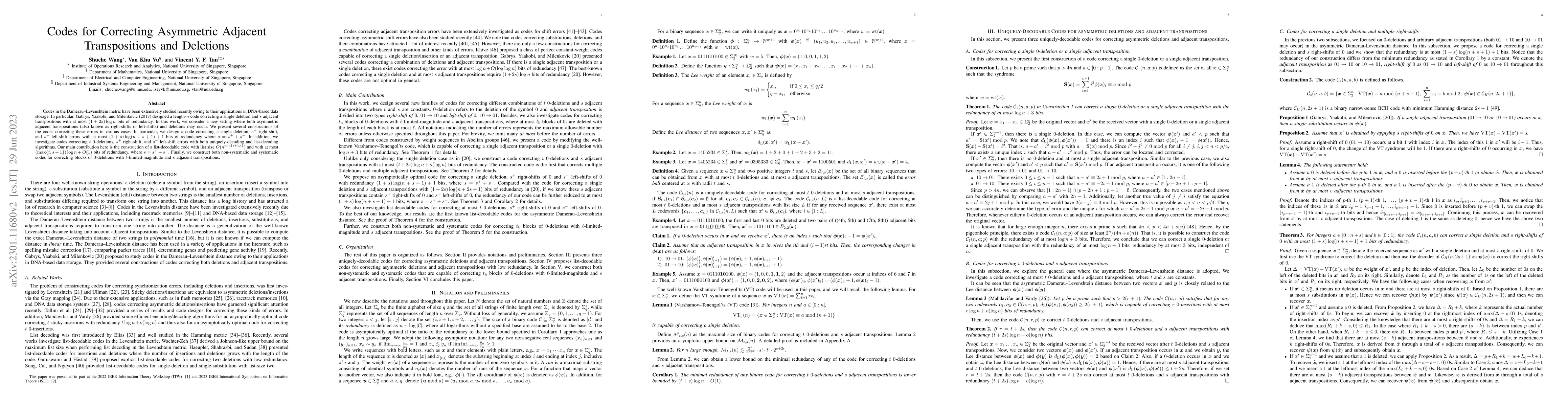 Thumbnail for Codes for Correcting Asymmetric Adjacent Transpositions and Deletions