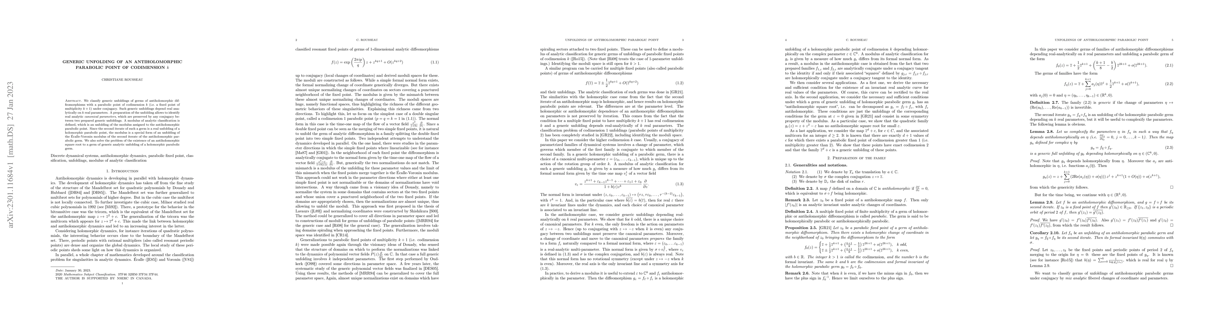 Thumbnail for Generic unfolding of an antiholomorphic parabolic point of codimension
  $k$
