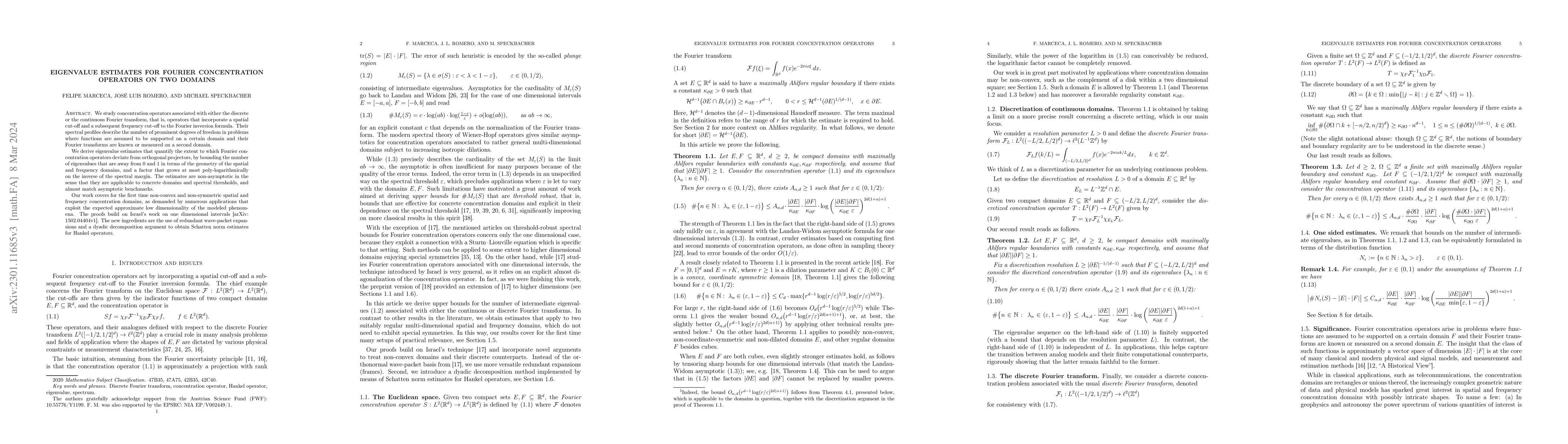 Thumbnail for Eigenvalue estimates for Fourier concentration operators on two domains