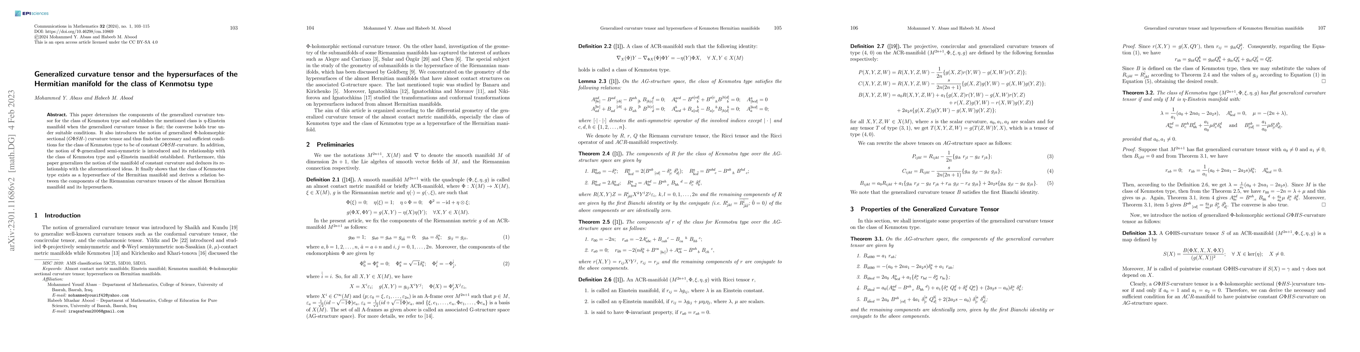 Thumbnail for Generalized curvature tensor and the hypersurfaces of the Hermitian
  manifold for the class of Kenmotsu type